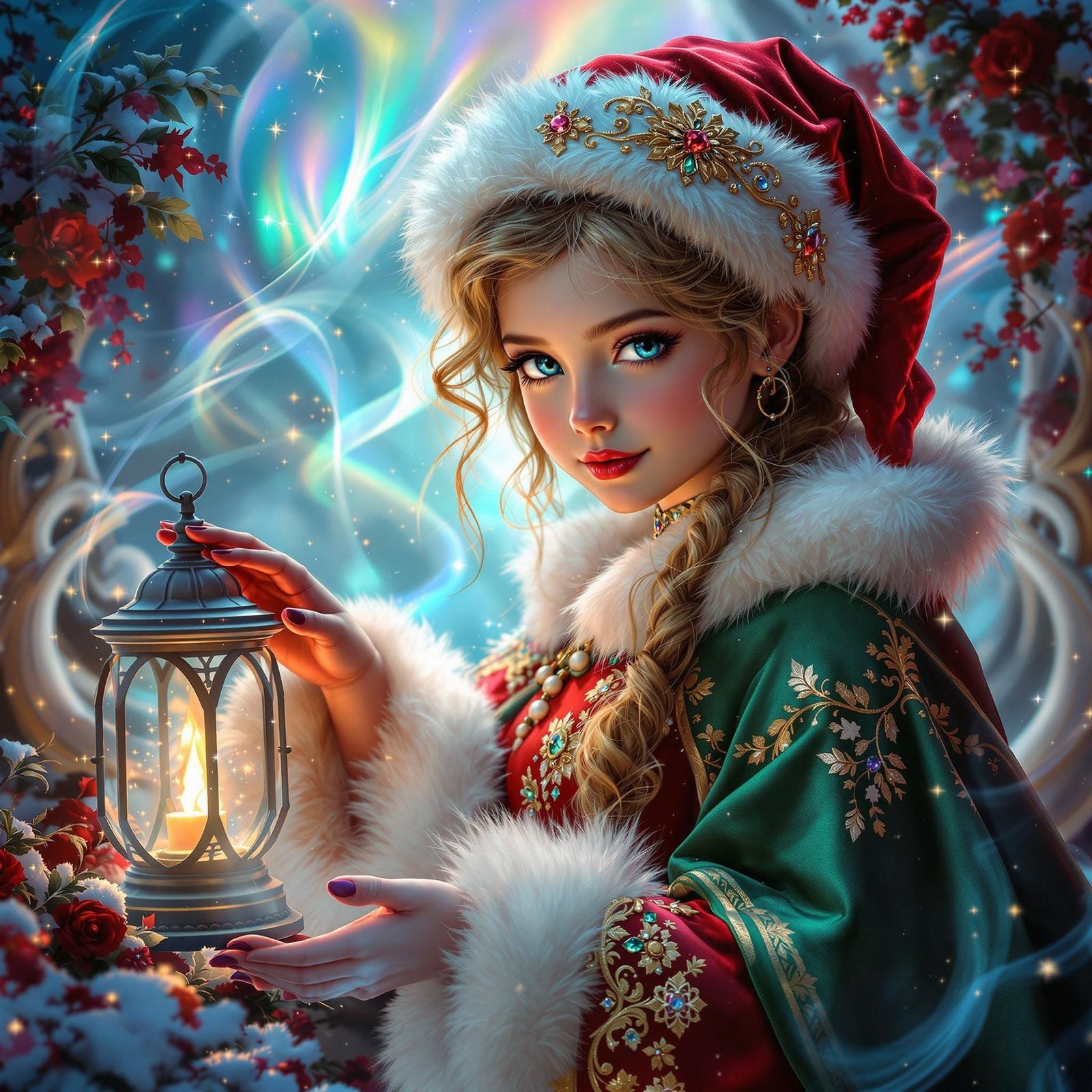 Whimsical Santa Claus Portrait in a Magical Winter Wonderlan...