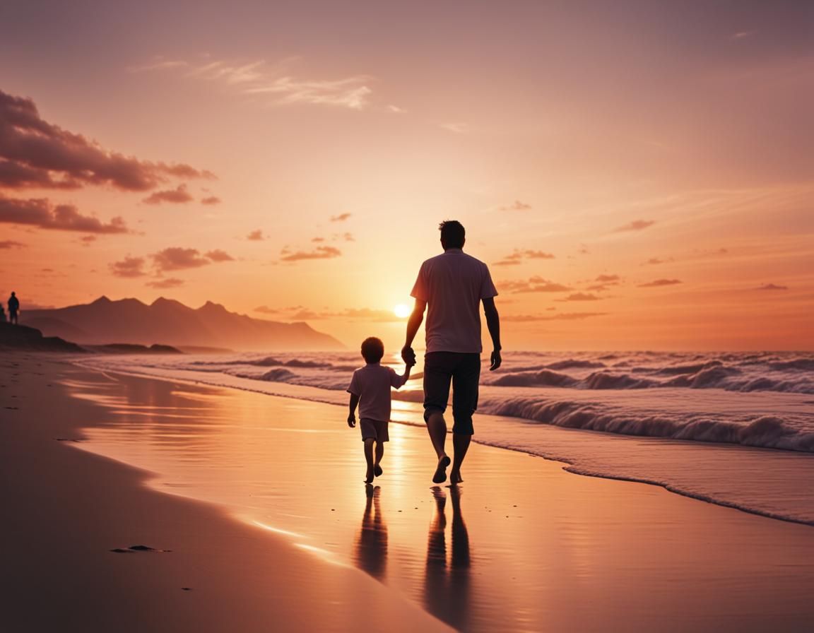 Father and Child at Sunset: Breathtaking Silhouette