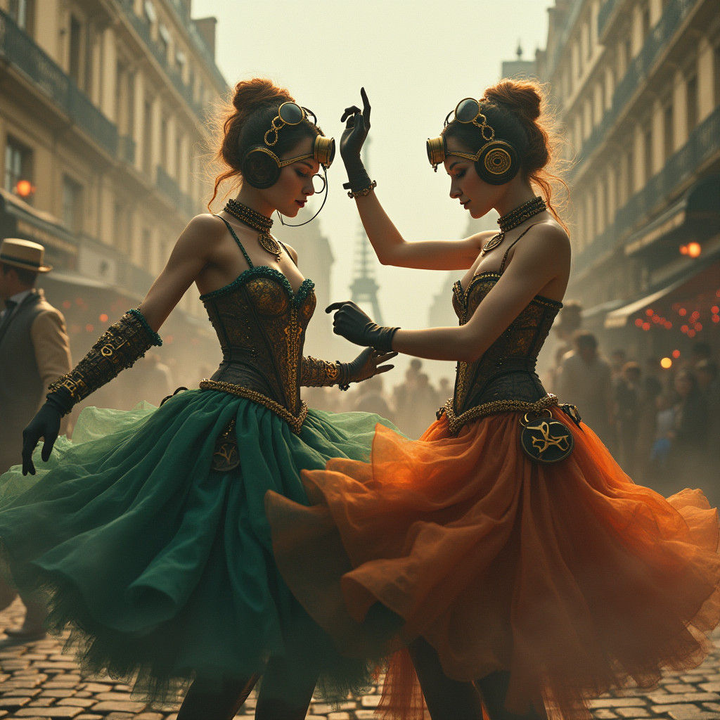 Steampunk Can-Can Dancers in a Fantasy Paris