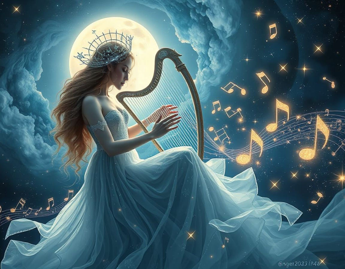 Celestial Goddess Plays Harp of Starlight