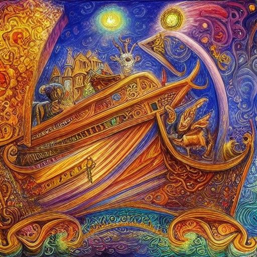 Detailed Painting of Noah's Ark with Animals