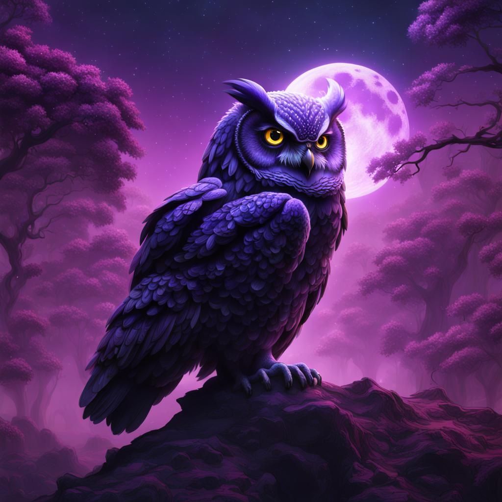 Cosmic Owl in Purple Fog: Fantasy Concept Art