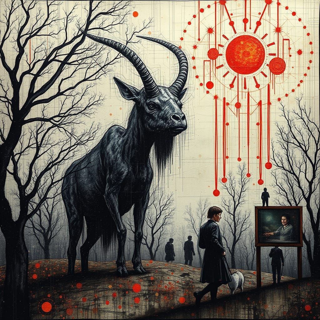 Surreal Ungulate Palace in Mixed Media Style