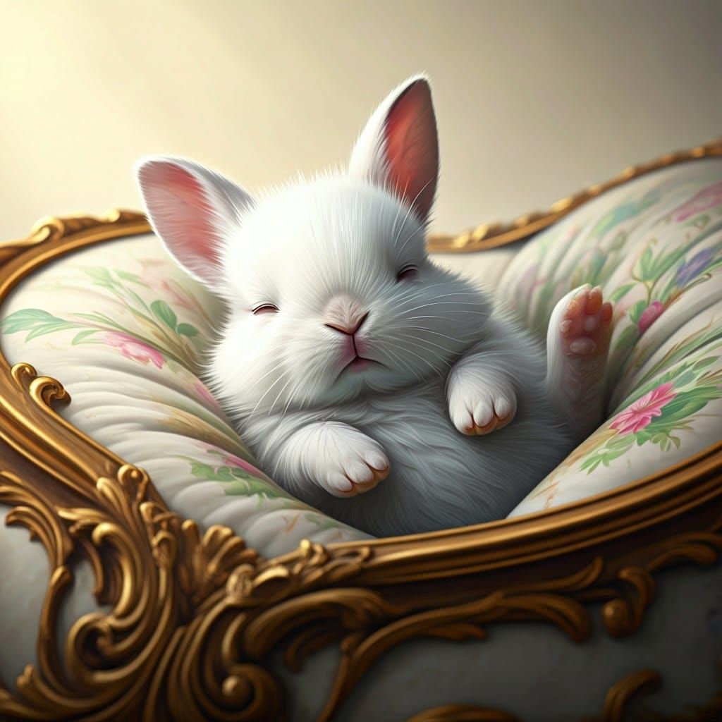 Sleeping White Rabbit: Rococo Hologram Art