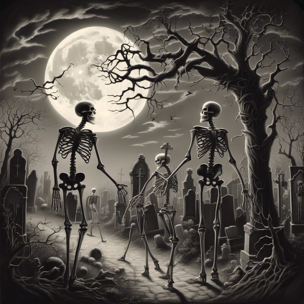 <lora:Xray Skeletons:1.0> Skeletons dancing under the moon