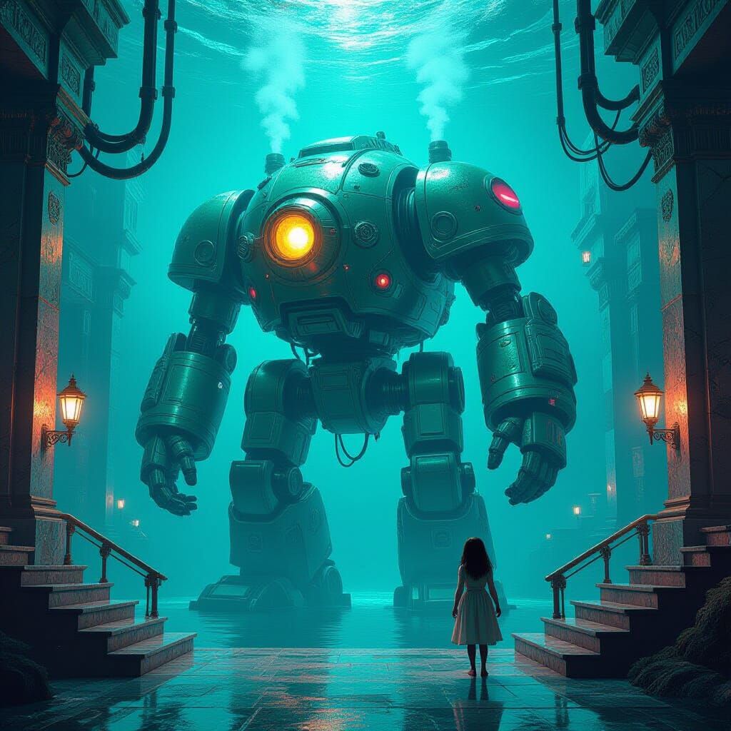 Cyberpunk Art Deco City Submerged in Neon Light