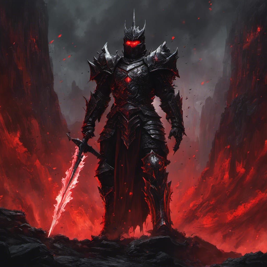 Black Knight with Red Aura in Dark Fantasy Landscape
