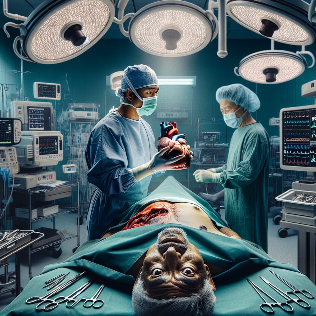 Surgeon Holds Heart in Operating Room
