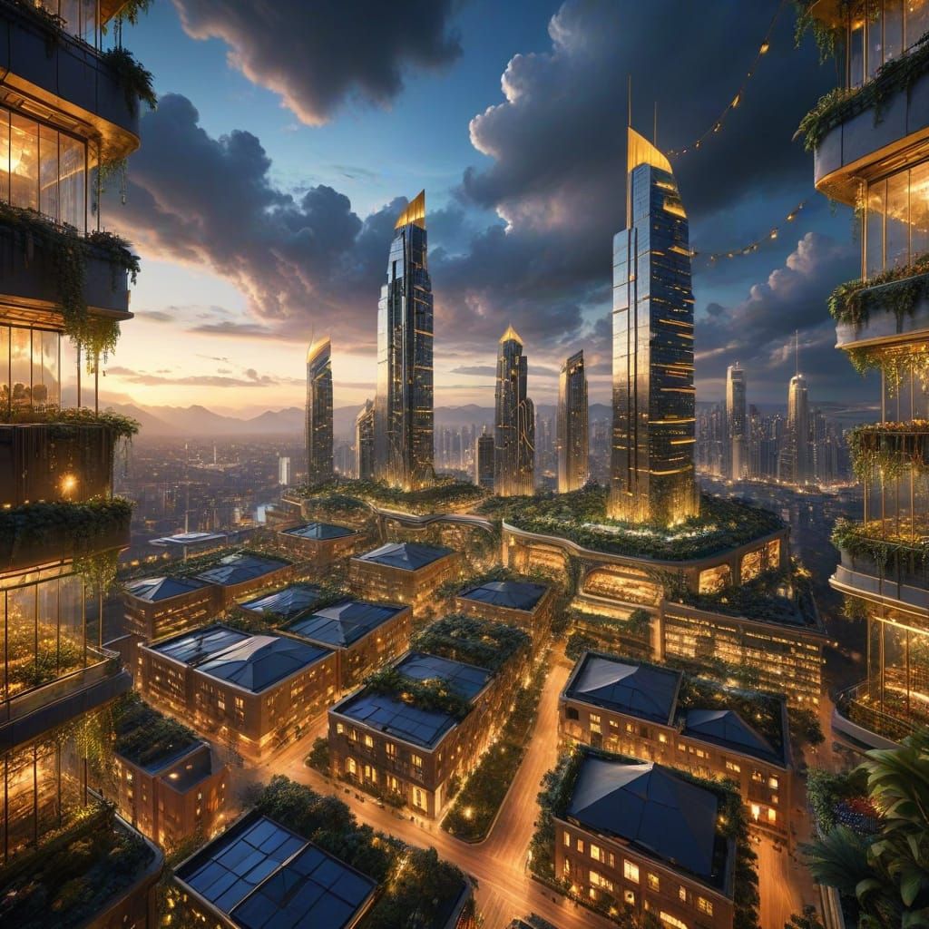 Futuristic Cityscape in Ethereal Glow