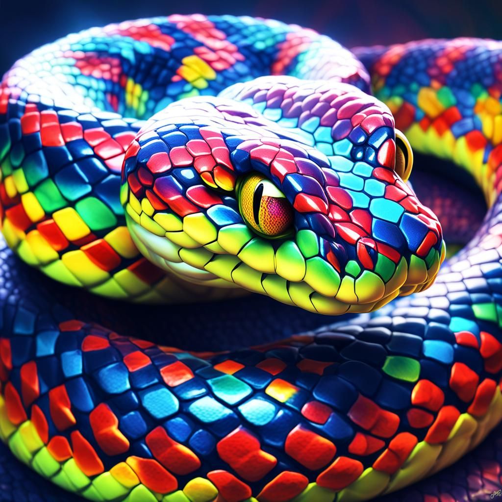 Rainbow Snake Portrait in Hyperrealistic Style