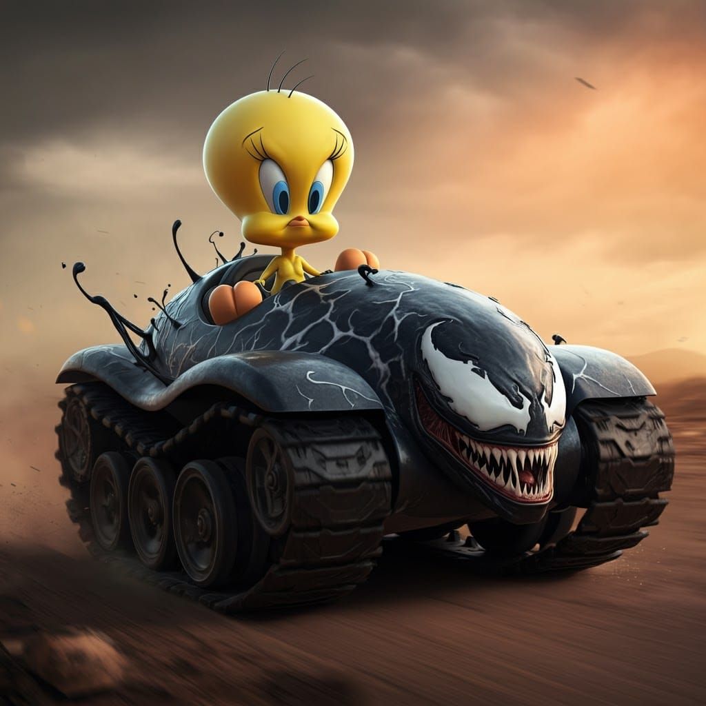 Tweety Races Venom Tank in Apocalyptic Wasteland