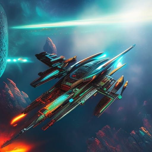 Cosmic Space Pirate Opera Spaceship in Dark Sci-Fi