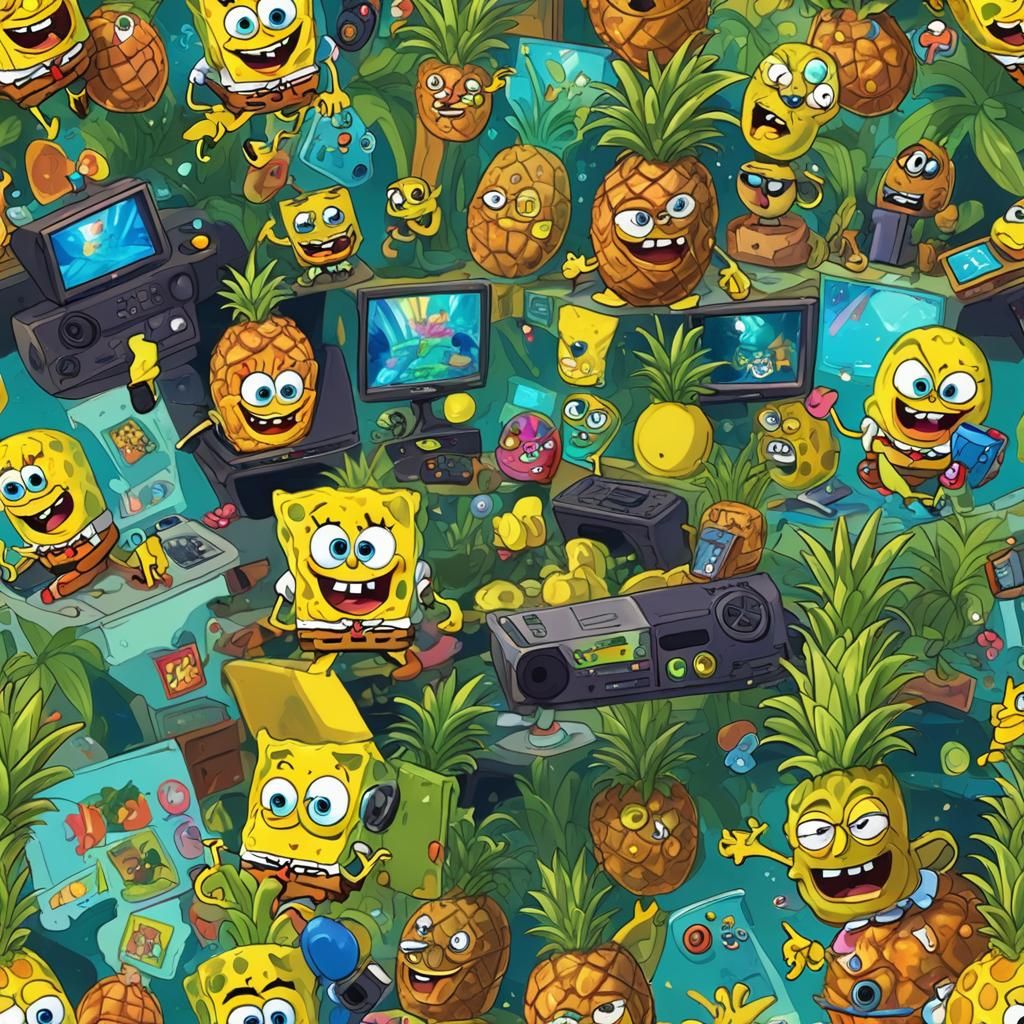 SpongeBob Playing Xbox 360: Vibrant Concept Art