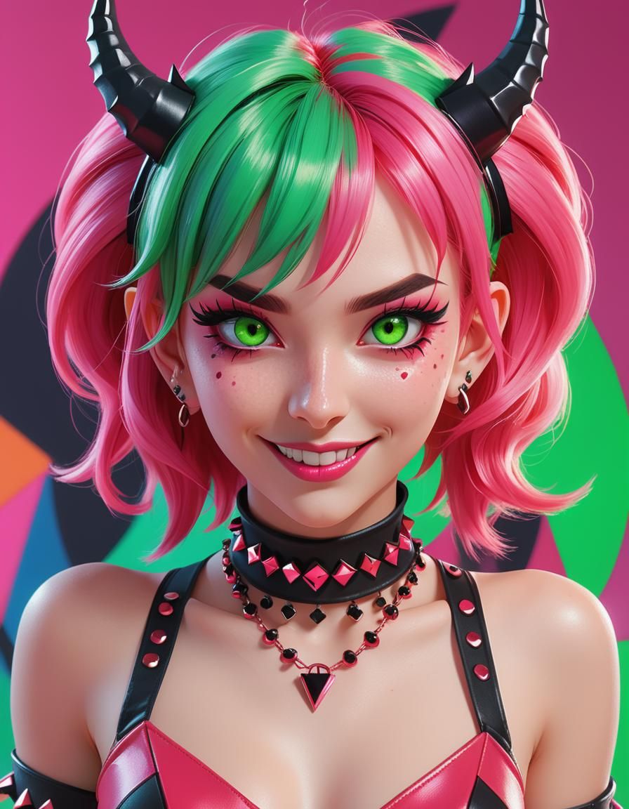 Young Woman with Devil Horns in 3D Art Style