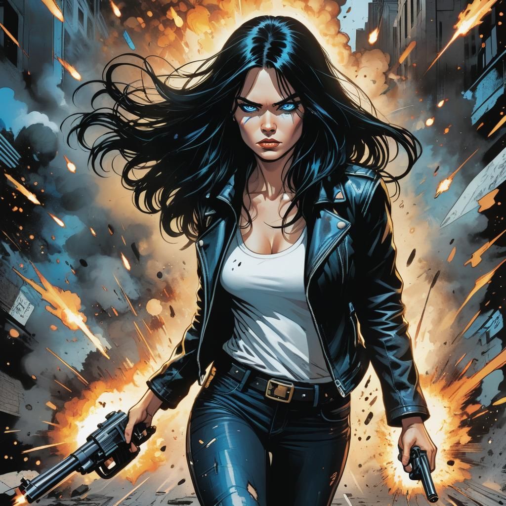 Dynamic Comic Art of Woman with Gun in Hand
