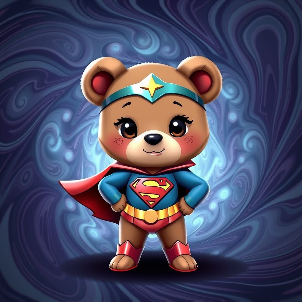 Cute Girly Bear in Futuristic Superwoman Costume