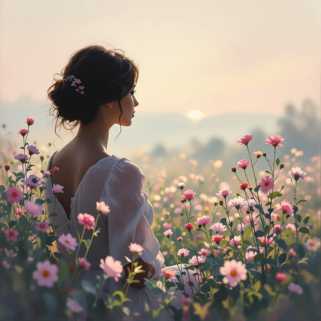 Woman with Flowers: An Impressionistic Double Exposure