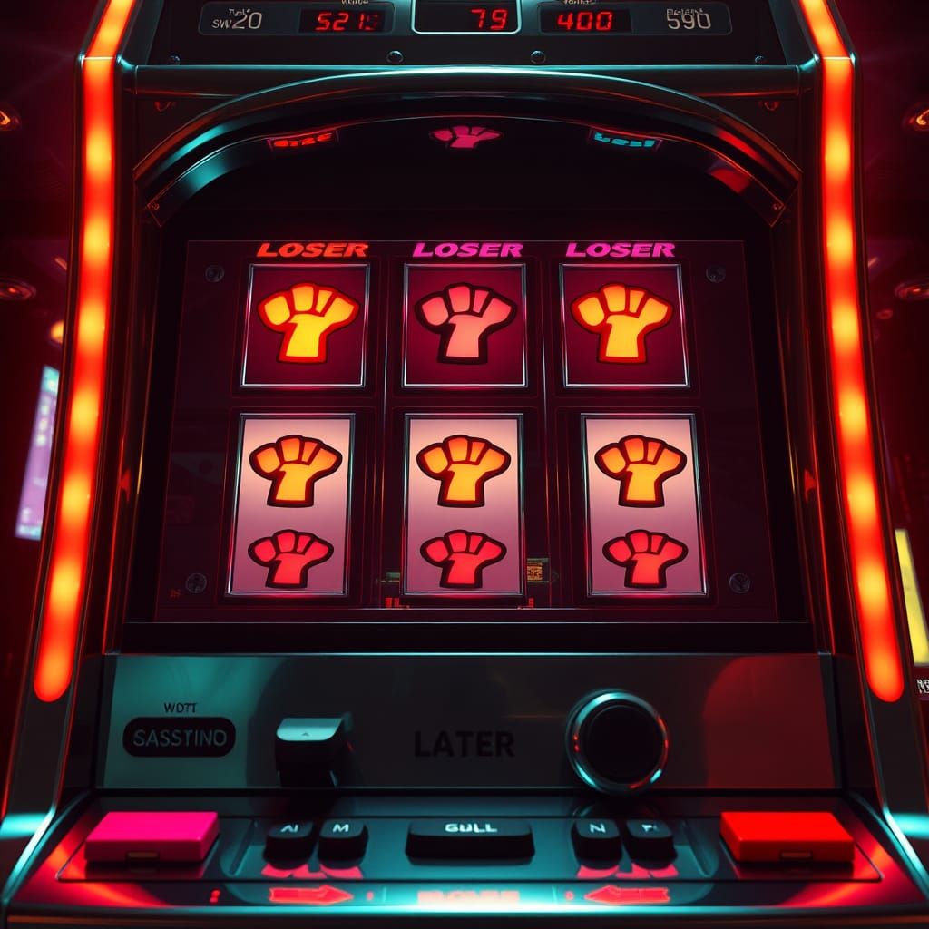 Slot Machine Displaying Loser Hand Signals