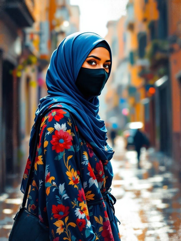 Modest Explorer in Vibrant Cityscape