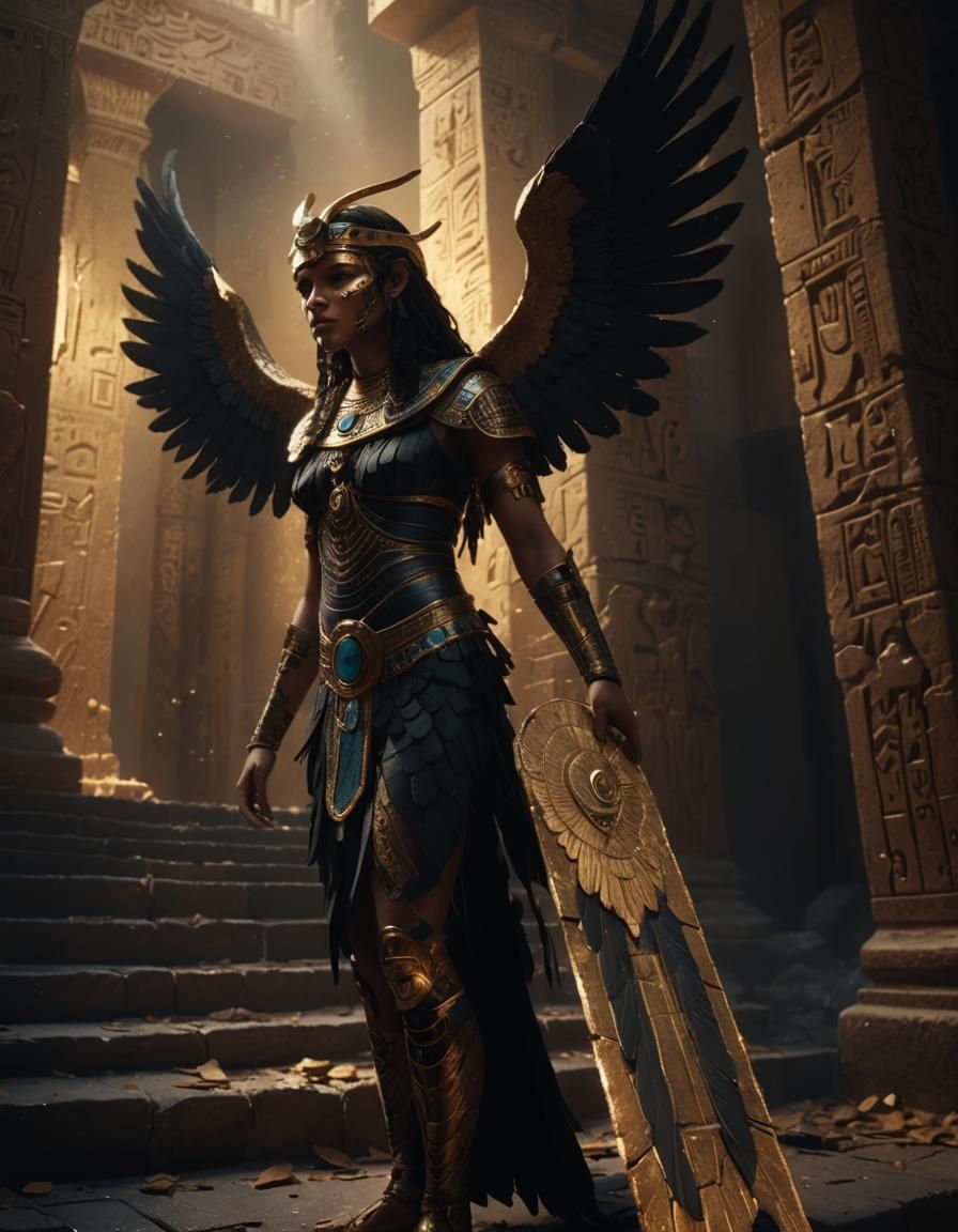 Egyptian Fallen Angel Portrait in Golden Light