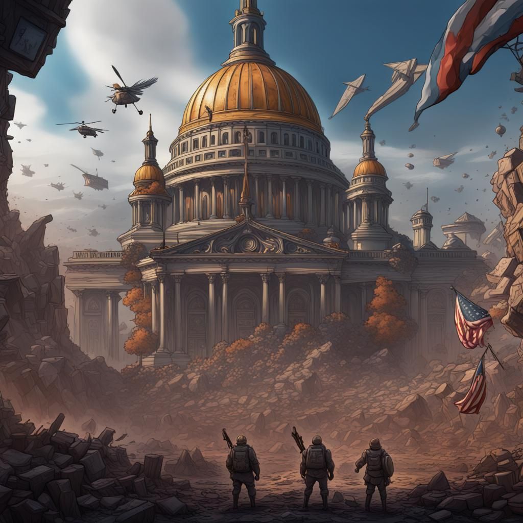 End War Political Cartoon: Detailed Matte Painting
