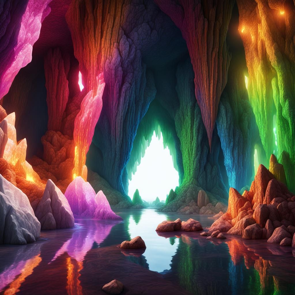 Rainbow Crystal Cave with Kryptonite, Detailed Matte Paintin...