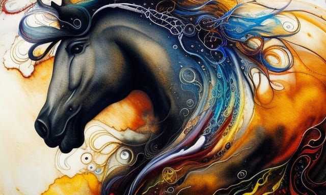 Majestic Cosmic Horse in Flowing Black Ink