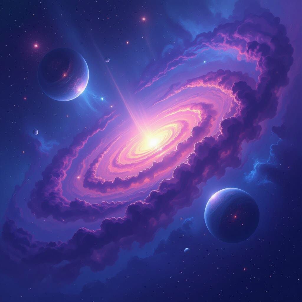 Vibrant Galaxy with Swirling Clouds in Sci-Fi Style