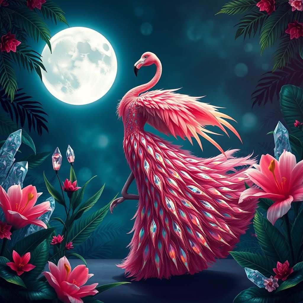 Elegant Flamingo Dances in Art Deco Style