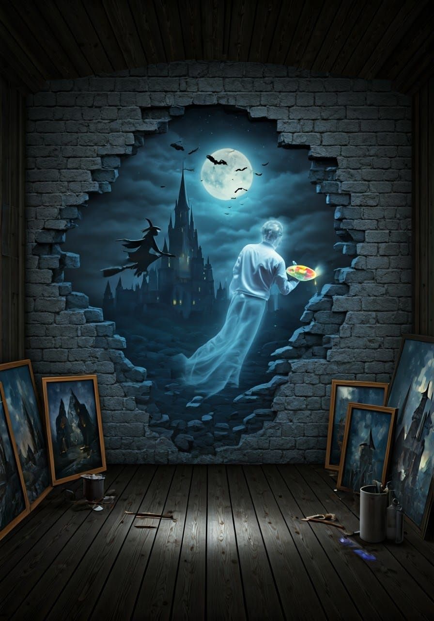 Ethereal Ghost Artist Paints Illusory Hole in Castle Wall