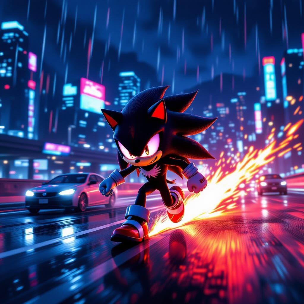 Shadow the Hedgehog Races Through Neon Metropolis