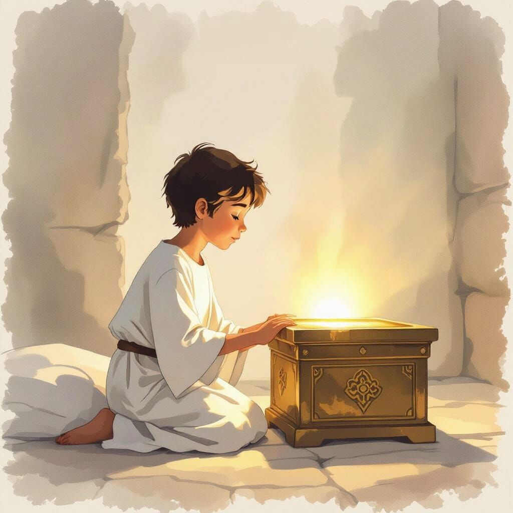 Young Samuel Listening: Watercolor Biblical Scene