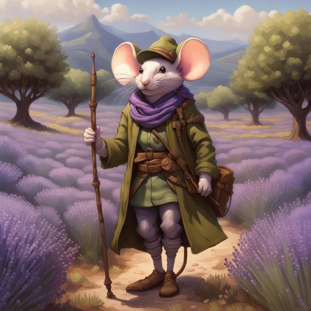 Mouse Ranger Trekking Through Lavender Fields