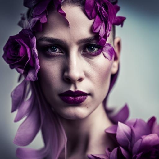 Purple Rose Knight in Floral Armor Portrait