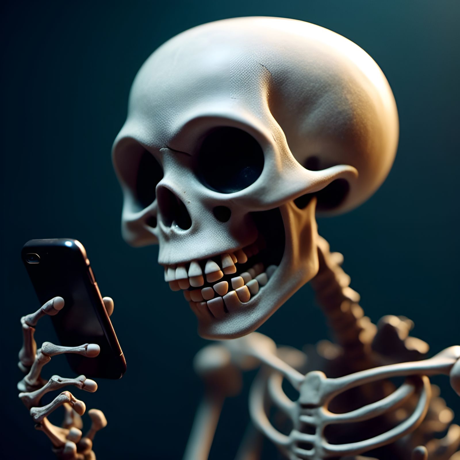Adorable Skeleton Talking on Cell Phone