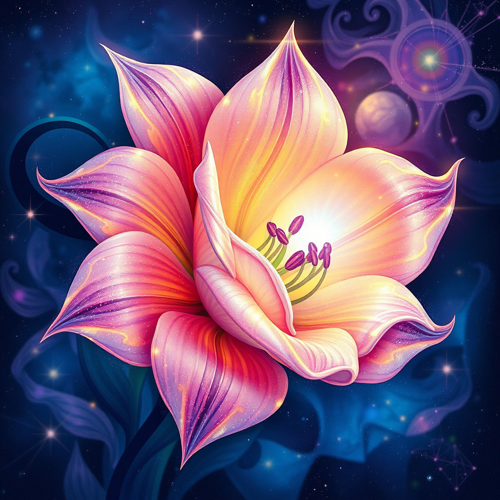 Cosmic Lily Rose Hybrid in Visionary Art Style