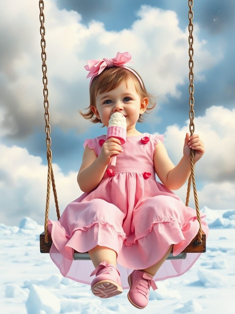 Toddler with Ice Cream in Arctic Landscape