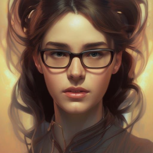 Detailed Librarian Portrait in Art Nouveau Style