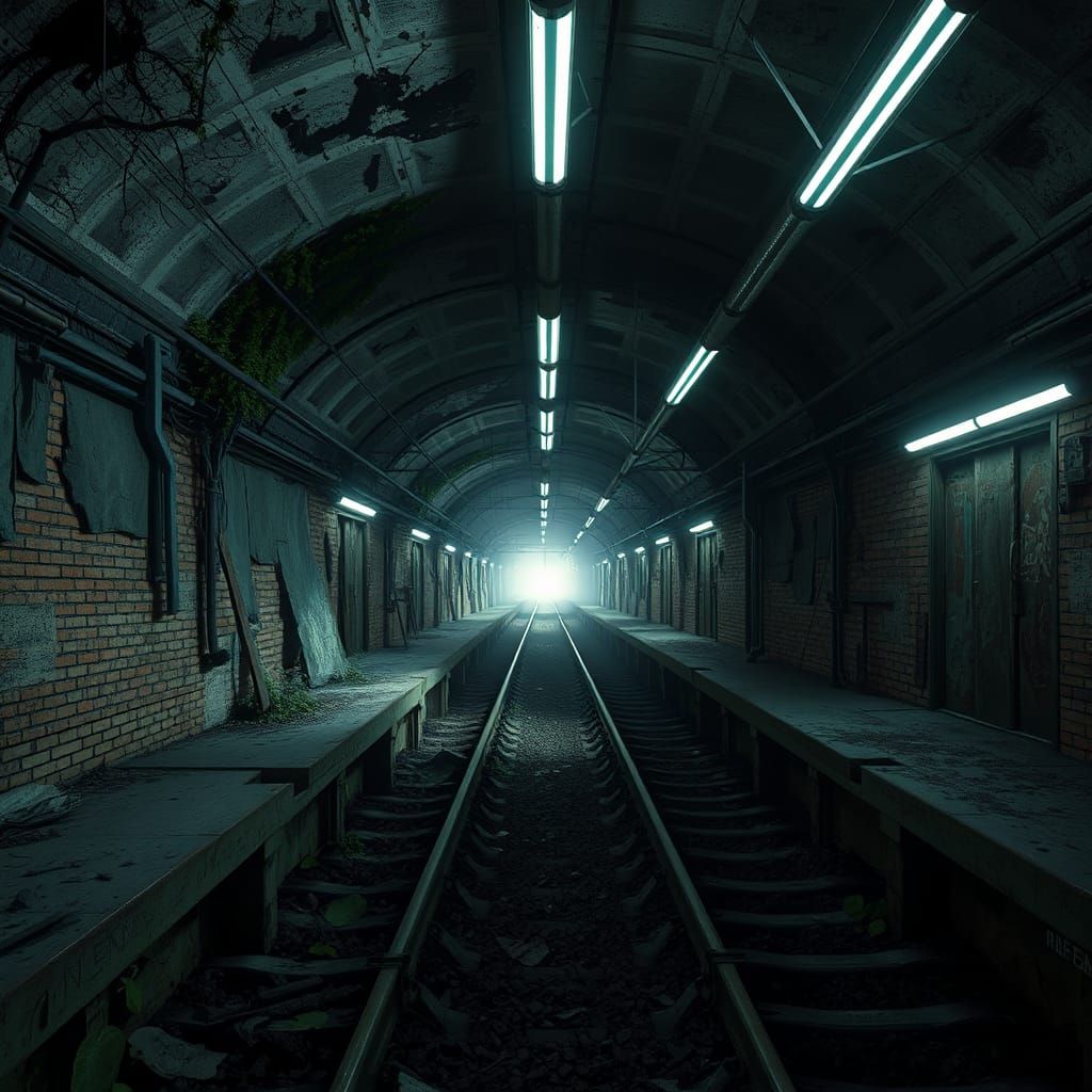 Forgotten Subway Station in a Mysterious, Cyberpunk World
