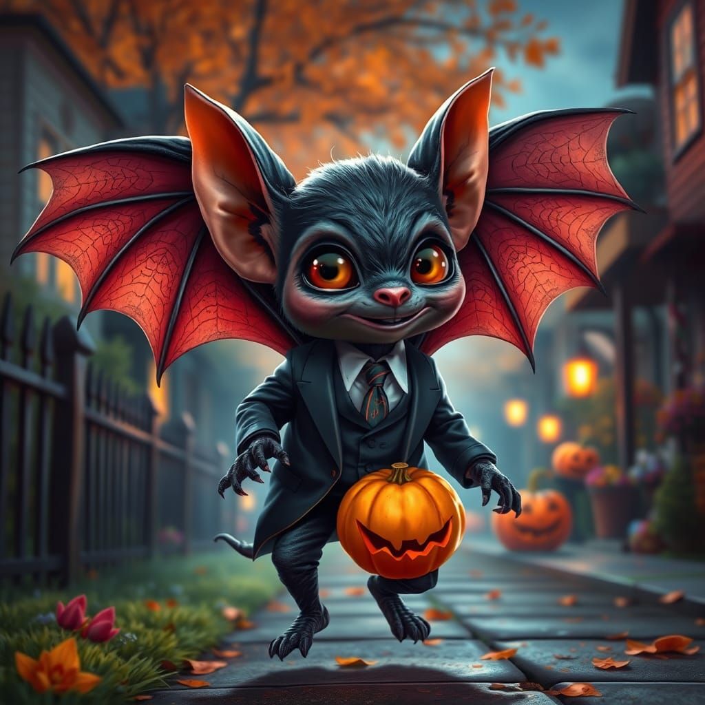 Bat in Suit Halloween Costume, Hyperrealistic Art