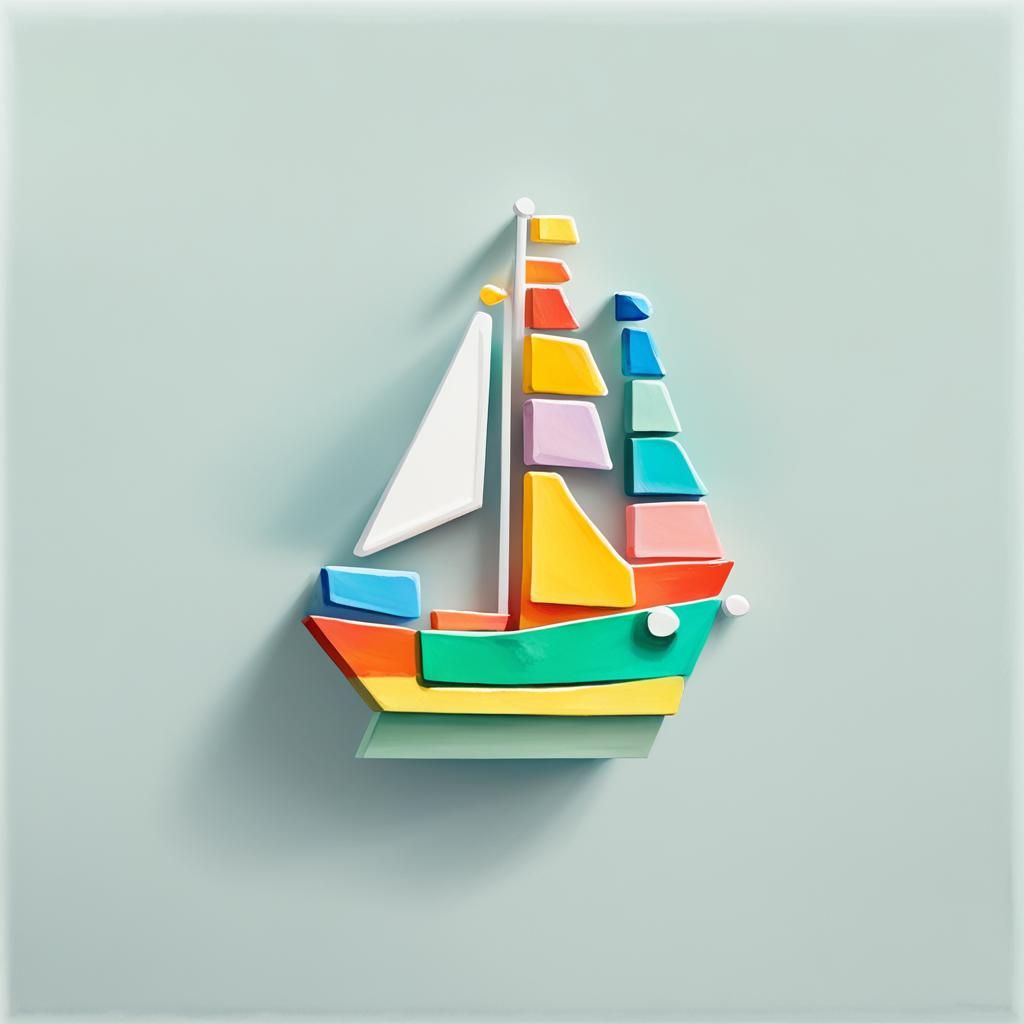 Minimalist Plastic Ship Icon in Gouache Style