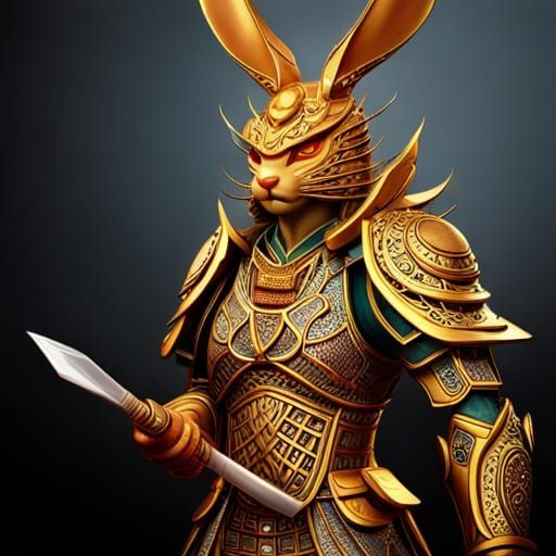 Samurai Rabbit in Gold Armour, Digital Art