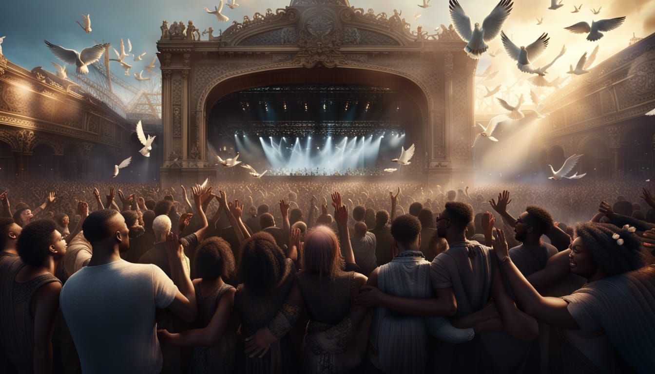 Band Plays to Crowd with Angelic Light