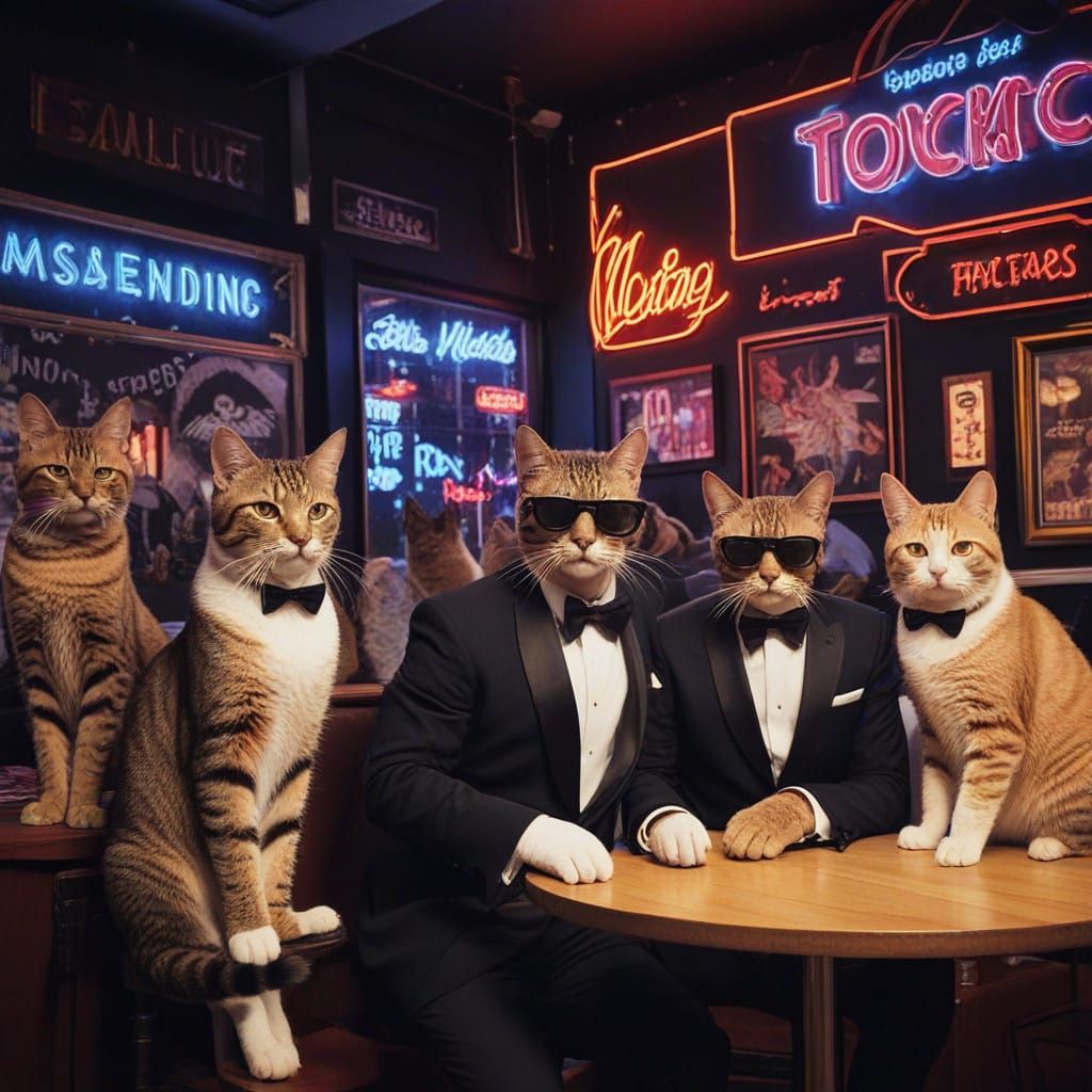 Midnight Cats Party in Neon Las Vegas Lounge