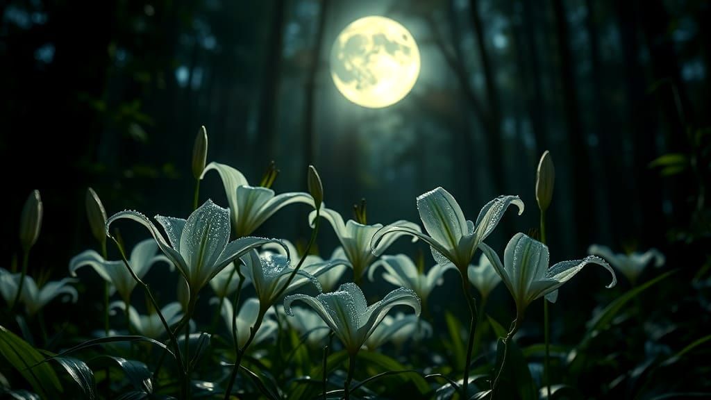 Luminous Lunar Lilies in a Grove