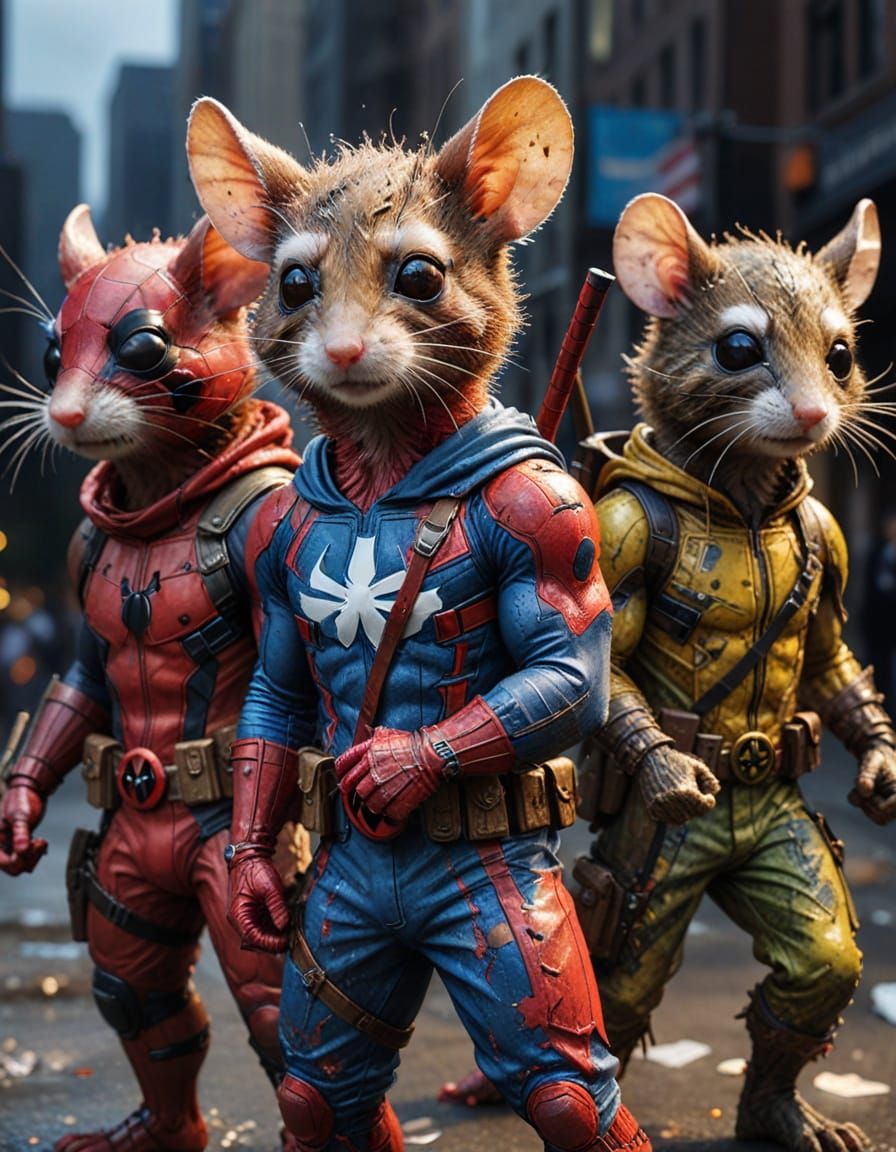 Cute Mice Superheroes in Mystical Alcohol Ink Style