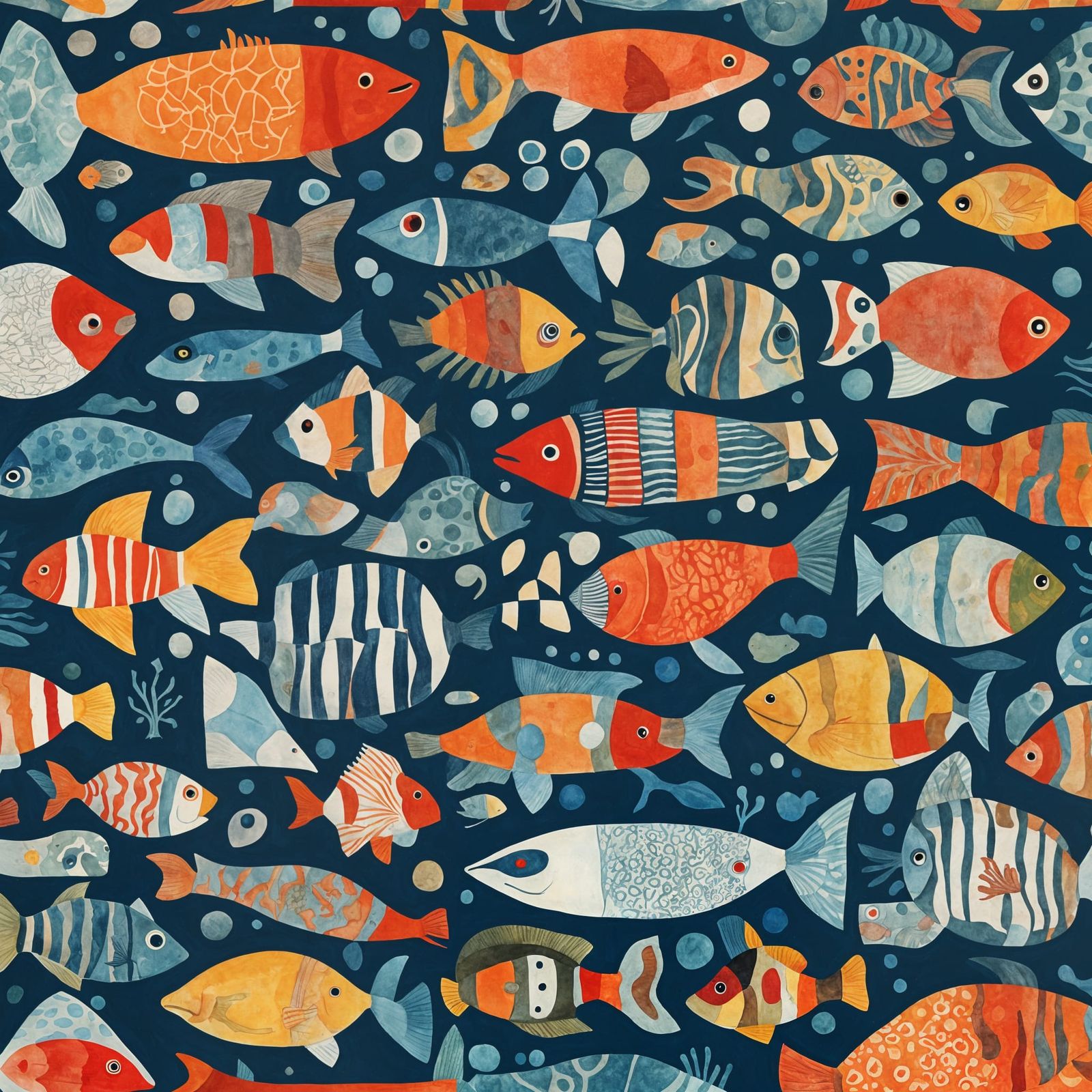 Vibrant Geometric Aquarium Scene in Expressionist Style