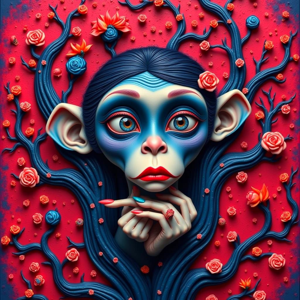 Whimsical Nouveau Monkey Portrait