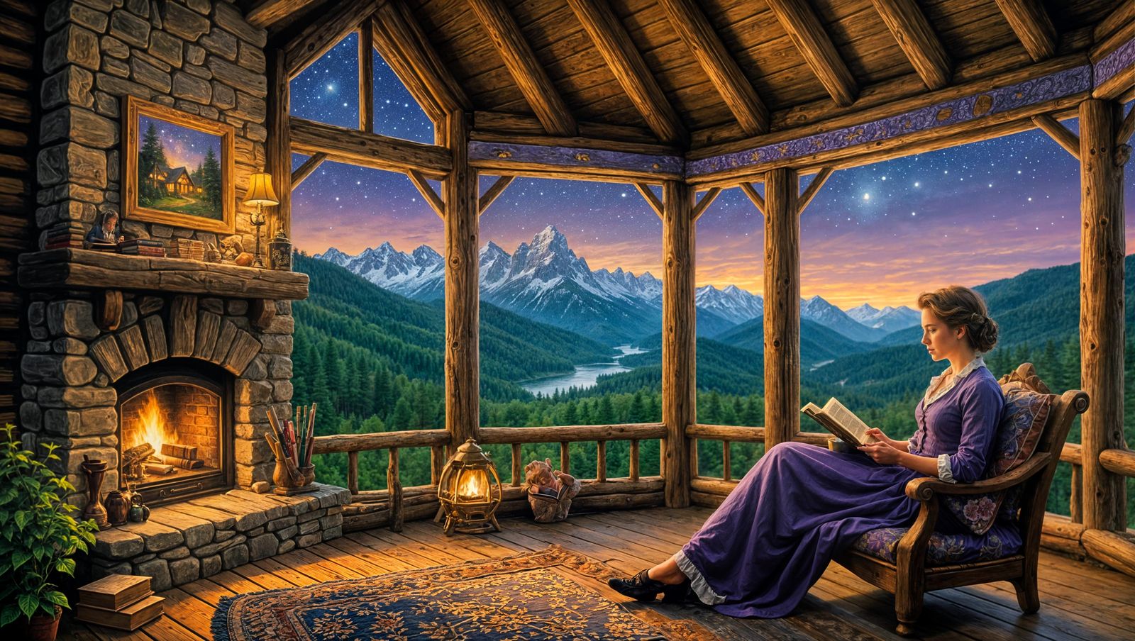 Cozy Cabin Evening in Pennsylvania, Impressionistic Style