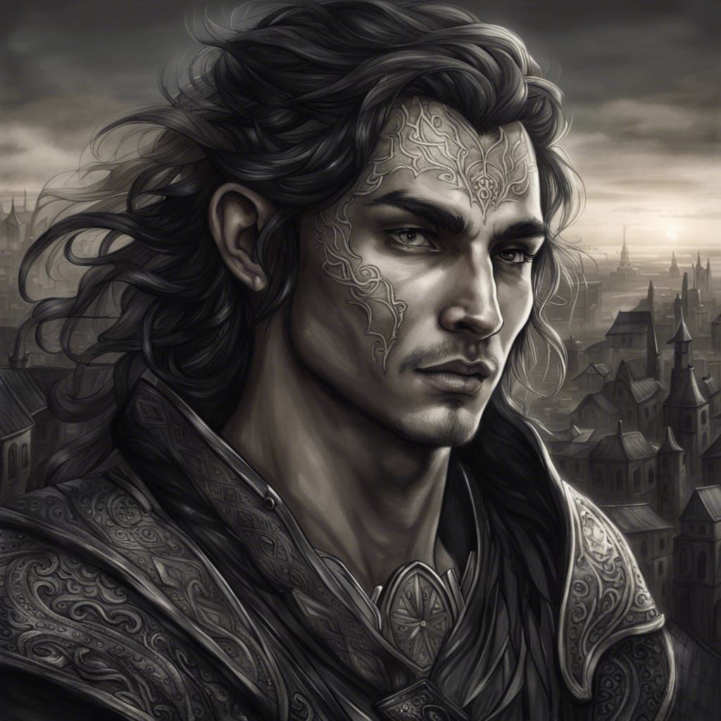 Elven Rogue Portrait in Charcoal Drawing Style